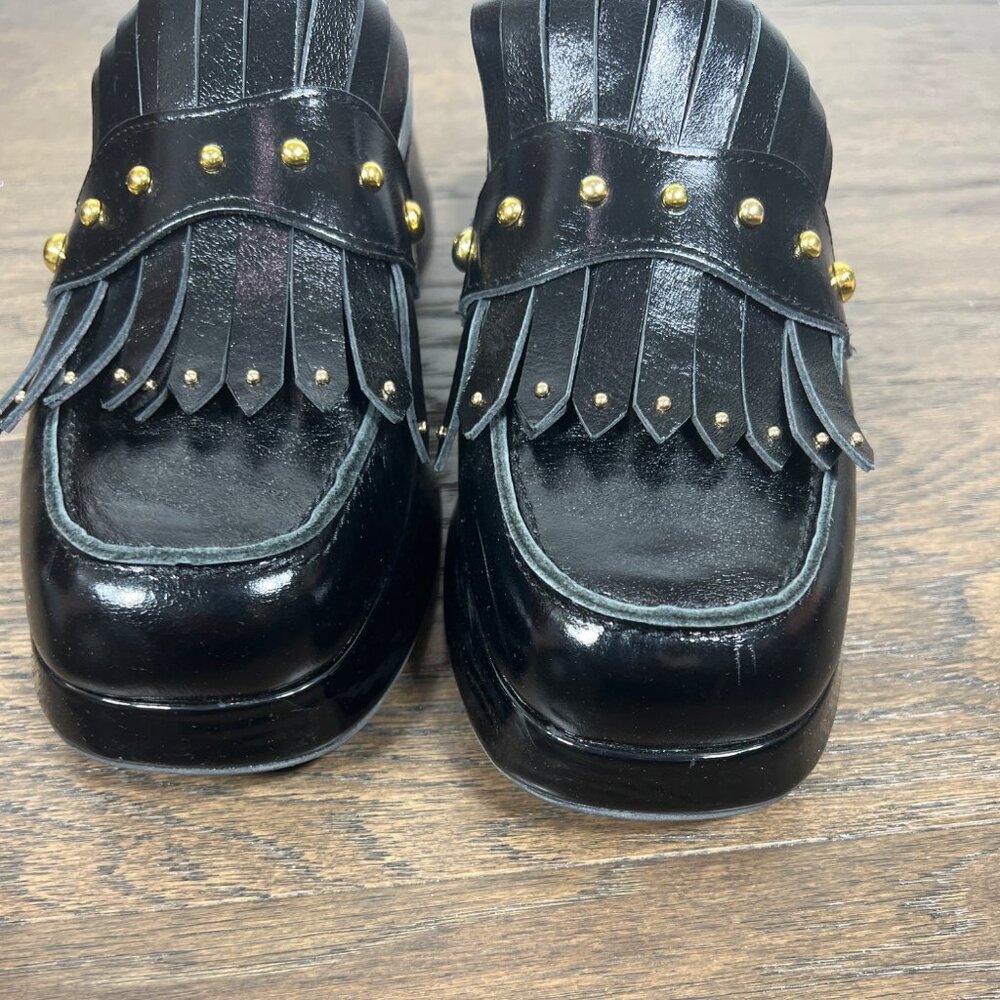 ALL BLACK FOOTWEAR Kiltie Stud Mule Black Leather Sz 40 US Sz 9.5 EUC - Picture 3 of 10
